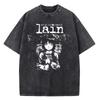 Japanese Anime Serial Experiments Lain Vintage Washed T Shirt High Quality Manga Short Sleeve Fashion T Shirt Women