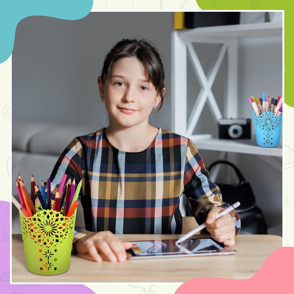 Ulele 10 Pcs Pencil Holder Cup Hollow Flower Pencil Pots Plastic Vase Pen Pot Holder Makeup Brush Storage Organizer Container Or