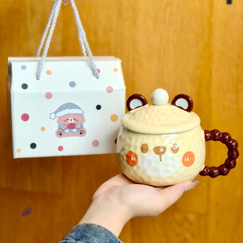 Give girls birthday gifts milk fufu cute bear ceramic mug with lid couple girlfriend souvenir gift box