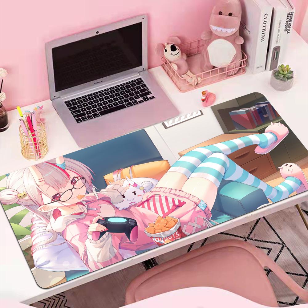 Gaming Mouse Pad Large Desk Mat Antislip Stitched Edges Oni Horn Anime Girl Print Keyboard Pad for Gamer Home Office