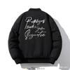 Mens Oversized Bomber Jacket Winter Thick Cotton-Padded Casual Outerwear With Embroidery