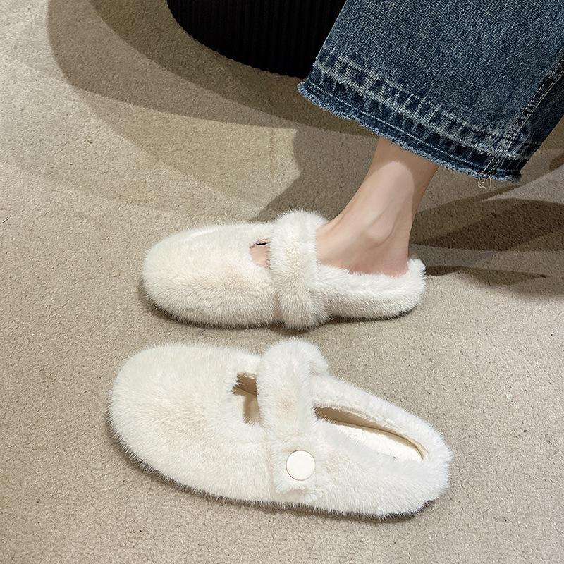 Mao Mao Baotou Hausschuhe Damen 2025 Herbst und Winter Neu Outerwear Fleece Warme Baumwollschuhe Baotou Hausschuhe Ein Pedal Baumwollmopp