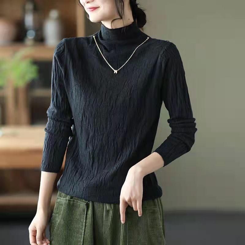 

Winter new long-sleeved knitted sweater top white semi-turtleneck bottoming shirt women s inner autumn and winter sweater One size чёрный