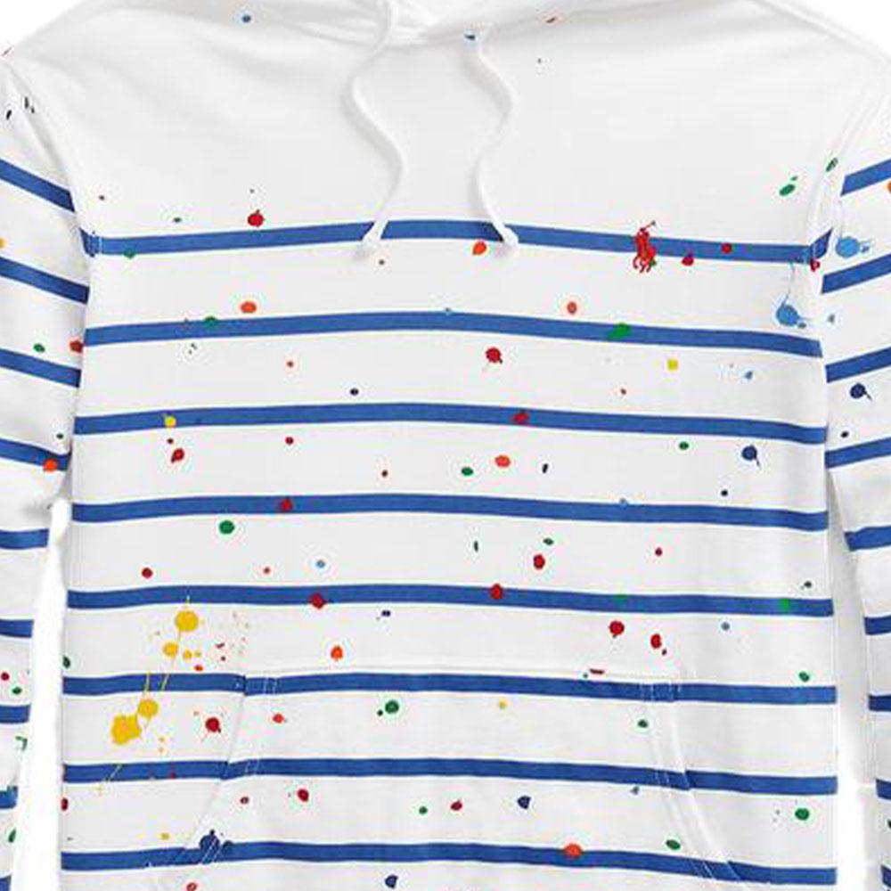 Polo Ralph Lauren SS22 Splash Ink Striped Hooded Drawstring Sweatshirt Men Sweatshirt White MNPOKNI16821853-100
