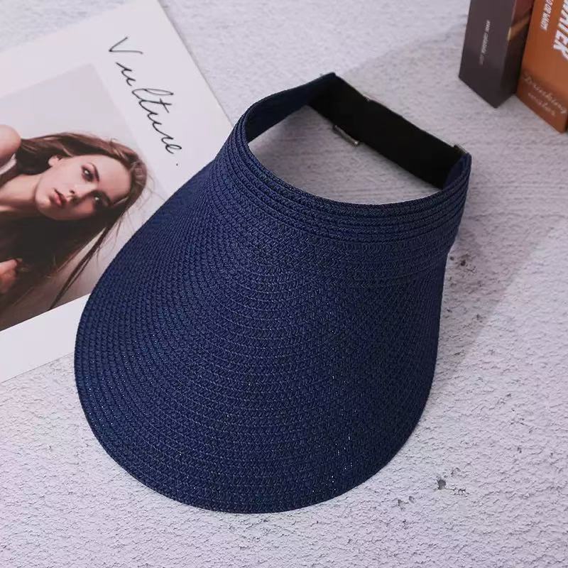 New French Flat-top Straw Hat Women's Big Head Circumference Seaside Beach Top Hat Woven Sun Hat Summer