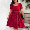 Rochie leagăn cu gât pătrat, elegantă, vintage, cu curea în talie, cu buline