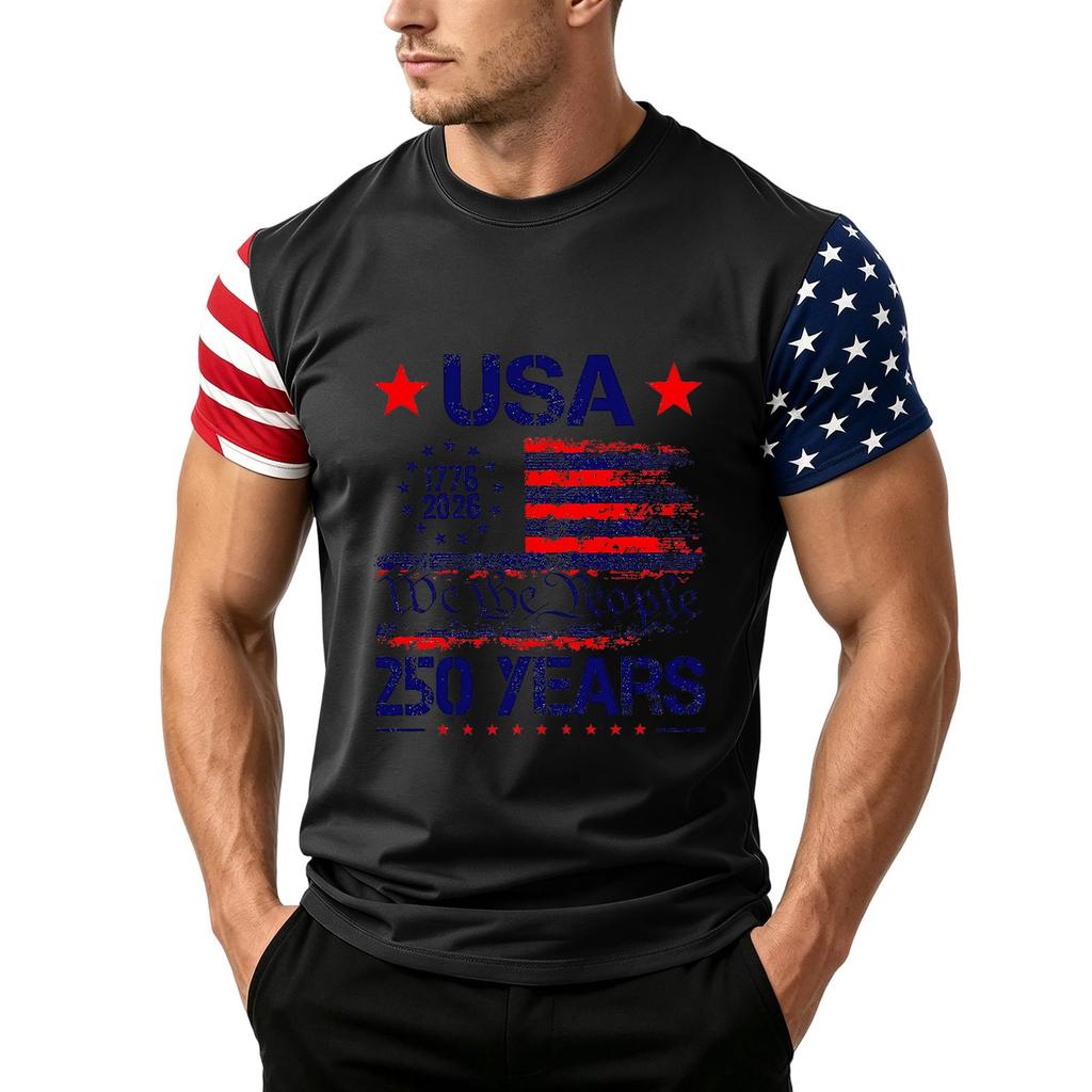 Men's Independence Day Flag Print Short Sleeve T-Shirt, Loose Casual Daily Summer Tops