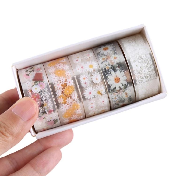 5Rolls Flower Tape 15mmX2M Water Resistant PET Tape Scrapbooking Decorative Tape for Craft Journal Photo Album