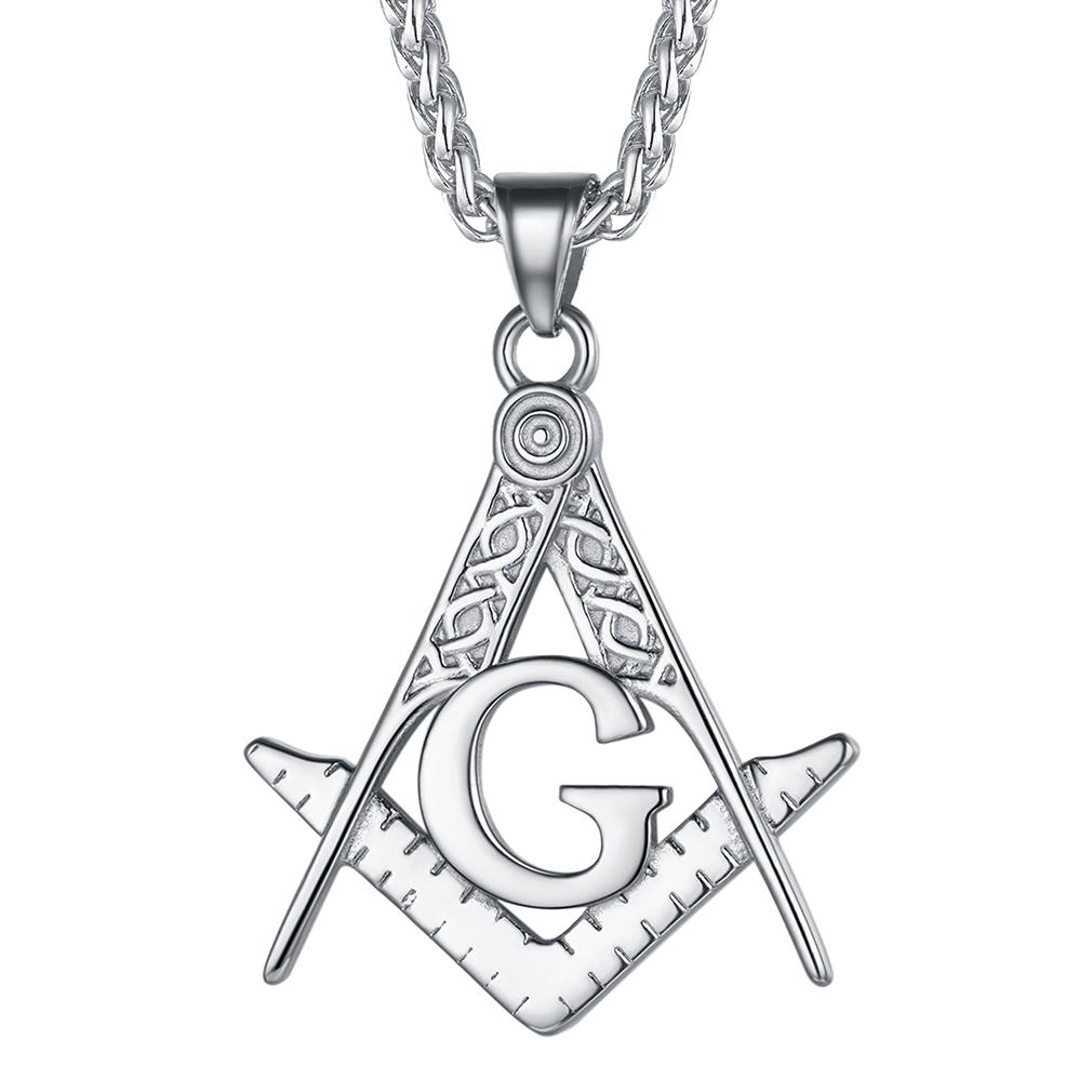 U7 Masonic Necklace Freemason Square & Compass Letter G Symbol Stainless Steel Free and Accepted Masons Pendant Jewelry Gift серебряный