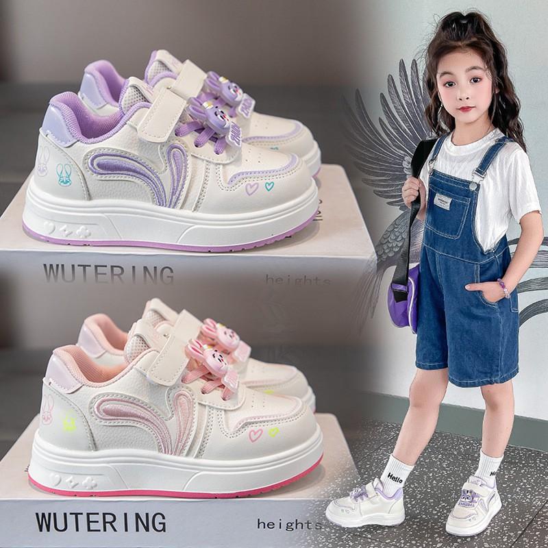 Girls Soft Sole Casual Sneakers Fall Kids Fashion White Shoes With Cartoon Print