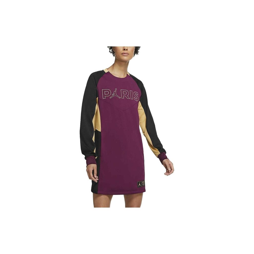 Jordan Color Block Casual Round Neck Pullover Long Sleeve Dress Women Dresses Purple CW3924-610