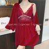 Autumn and winter suspender nightgown two-piece set sexy with chest pad golden velvet pajamas women's private sex loungewear autumn