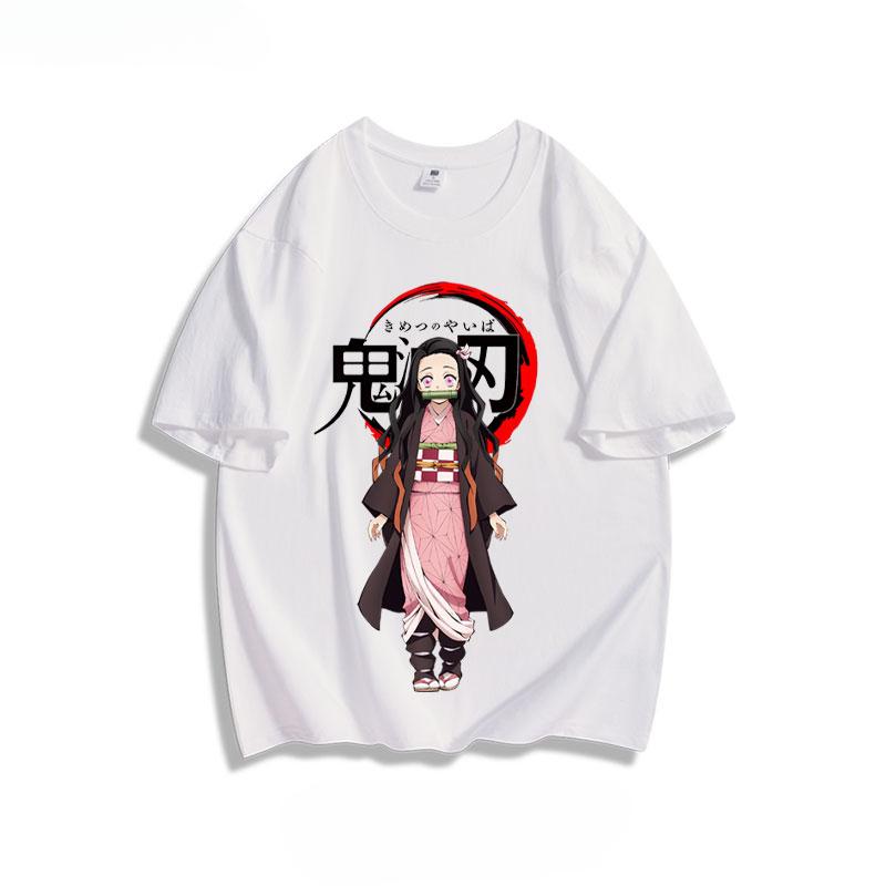 Popular anime demon slayer print 100% pure cotton short sleeved summer men's outdoor casual fashion comfortable streetwear