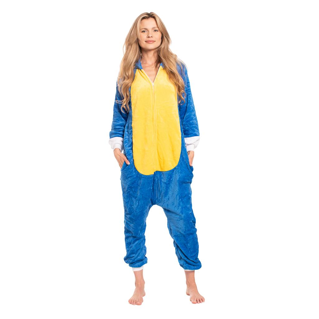 Damen Schlafanzug Overall Kigurumi Onesie Kostüm Sonic Blau 145-155 S