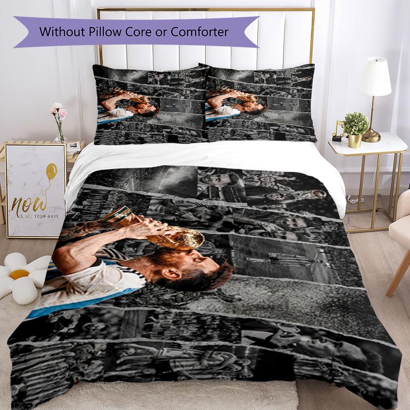 Messi World Cup Glory Bedding Set,Soft Bed Linen for Bedroom Home Decoration,Football Fan Gift,Breathable Duvet Cover with Pillowcases,Soccer Themed,P