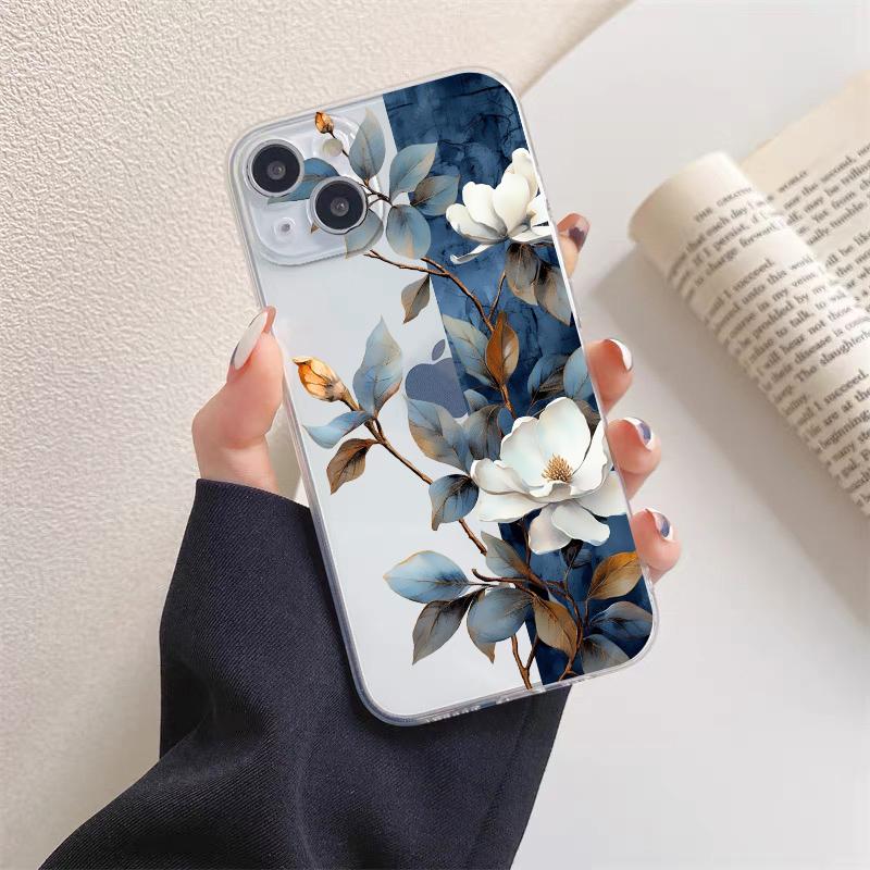 Vintage Flower Clear Phone Case For iPhone 12 11 13 Pro Max Mini 14 Pro Max Plus 7 8 Plus SE2 X XR XS Butterfly Plant Back Cover