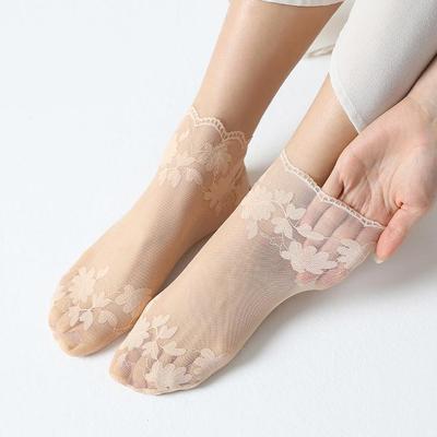 Lolita Frauen Unsichtbare Spitze Socken Dünne Damen Spitze Boot Socken Hohl Rutschfeste Flache Transparente Socken Frauen