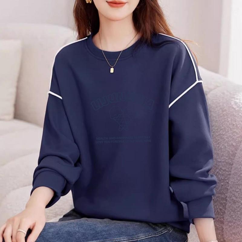 Fashion Women's Autumn and Winter New Style Loose Long-sleeved High Street Bottoming Pure Cotton Round Neck Sweatshirt Pullover