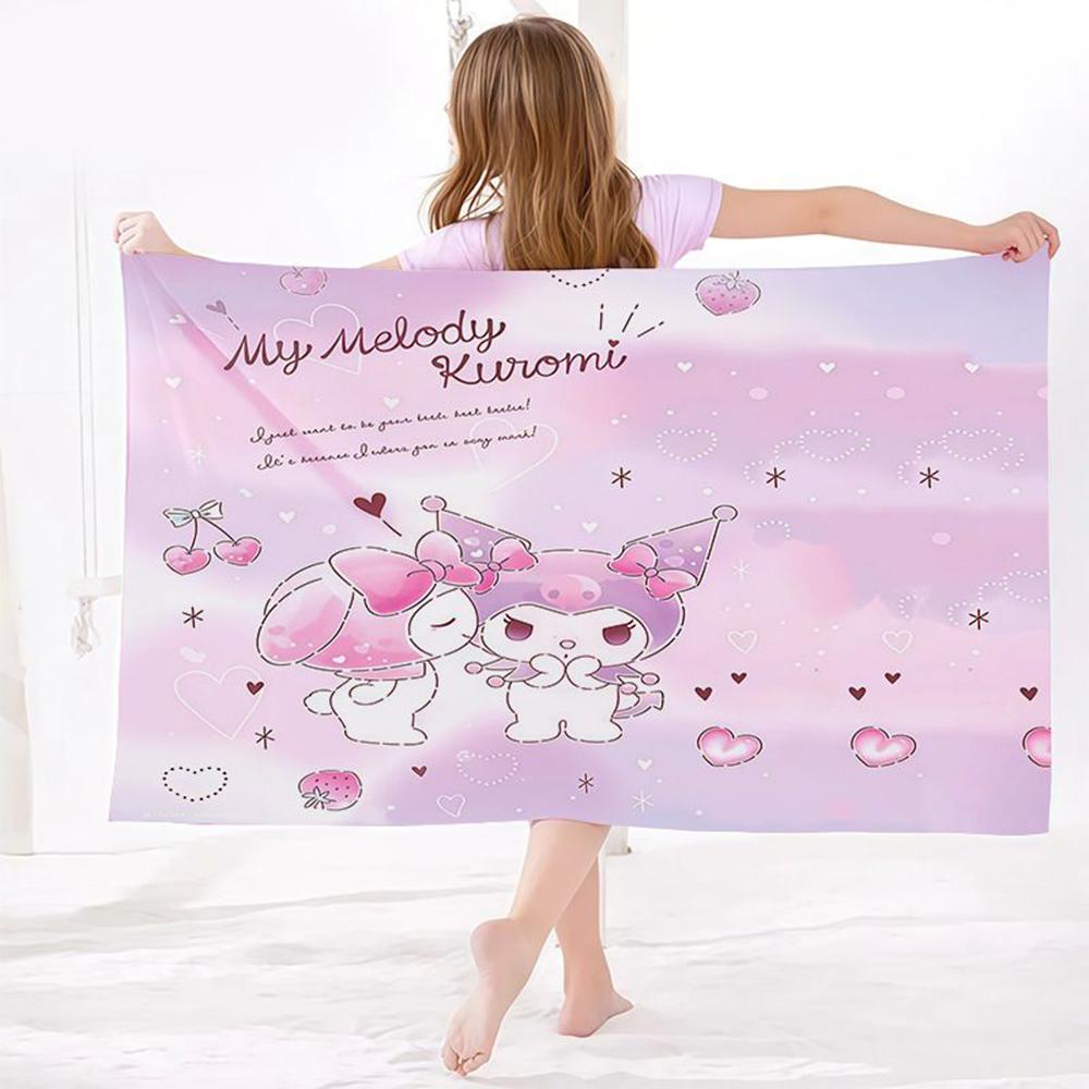 My Melody & Kuromi Cute Kids Bath Towel | Soft Quick Dry Absorbent Towel for Swimming & Sports | Windproof Travel Poncho for Bea W30*H60(CM)