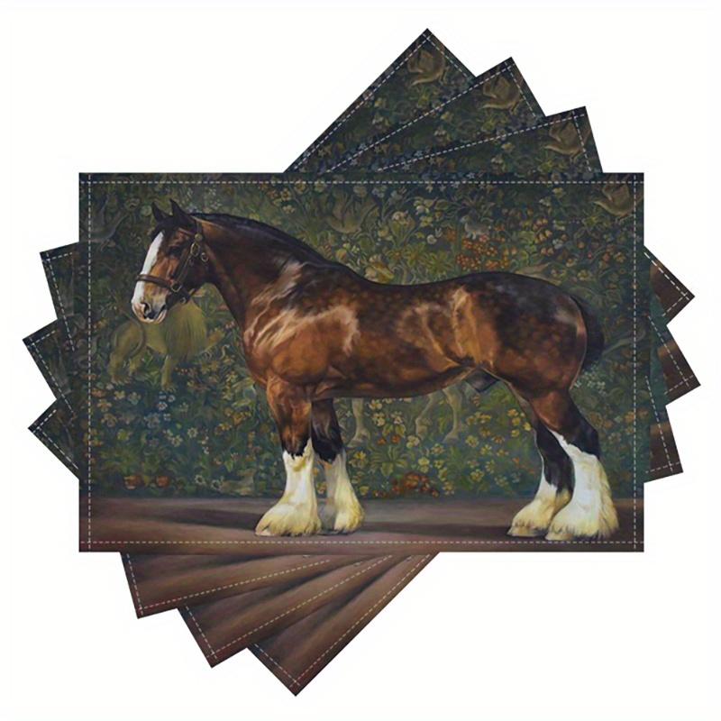 4pcs Set of Placemats, Elegant Brown Horse Pattern - 12x18 Inches, Suitable for Home and Party Decorations, Ideal Choice for Thanksgiving Dining,