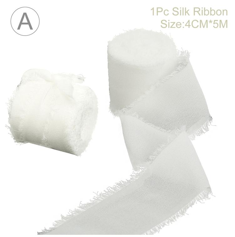 4CM*5M Handmade Frayed Edged Satin Chiffon Silk Ribbon For Wedding Invitation Wrapping Bouquets Birthday Party Decorations Gifts