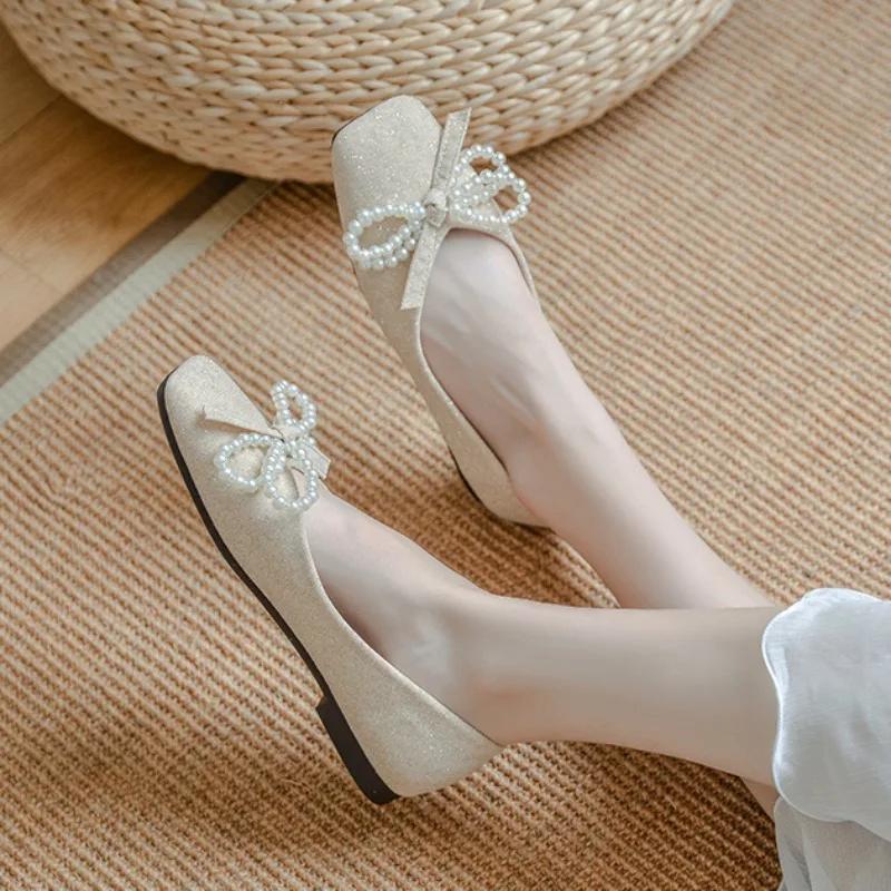 Fashion Elegant Party Shoes for Women With Bow Slip-on Shallow Breathable 2025 Trend High Quality Fashion Young Social Chic Woman Flats
