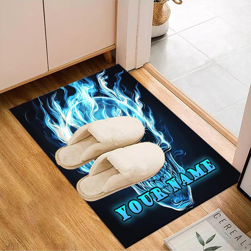 1PC Custom Name Skull Art Theme Floor Mat Ideal for Living Room, Game Rooms, Office, Bedroom,Floor Mat Playful Design