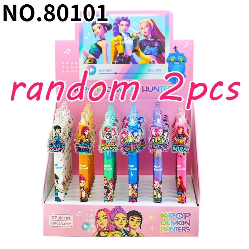 6PCS Cute K-POP Gel Pens Demon Hunters Press 0.5mm Black Ink Acrylic Patch High-Value School Stationery for Students