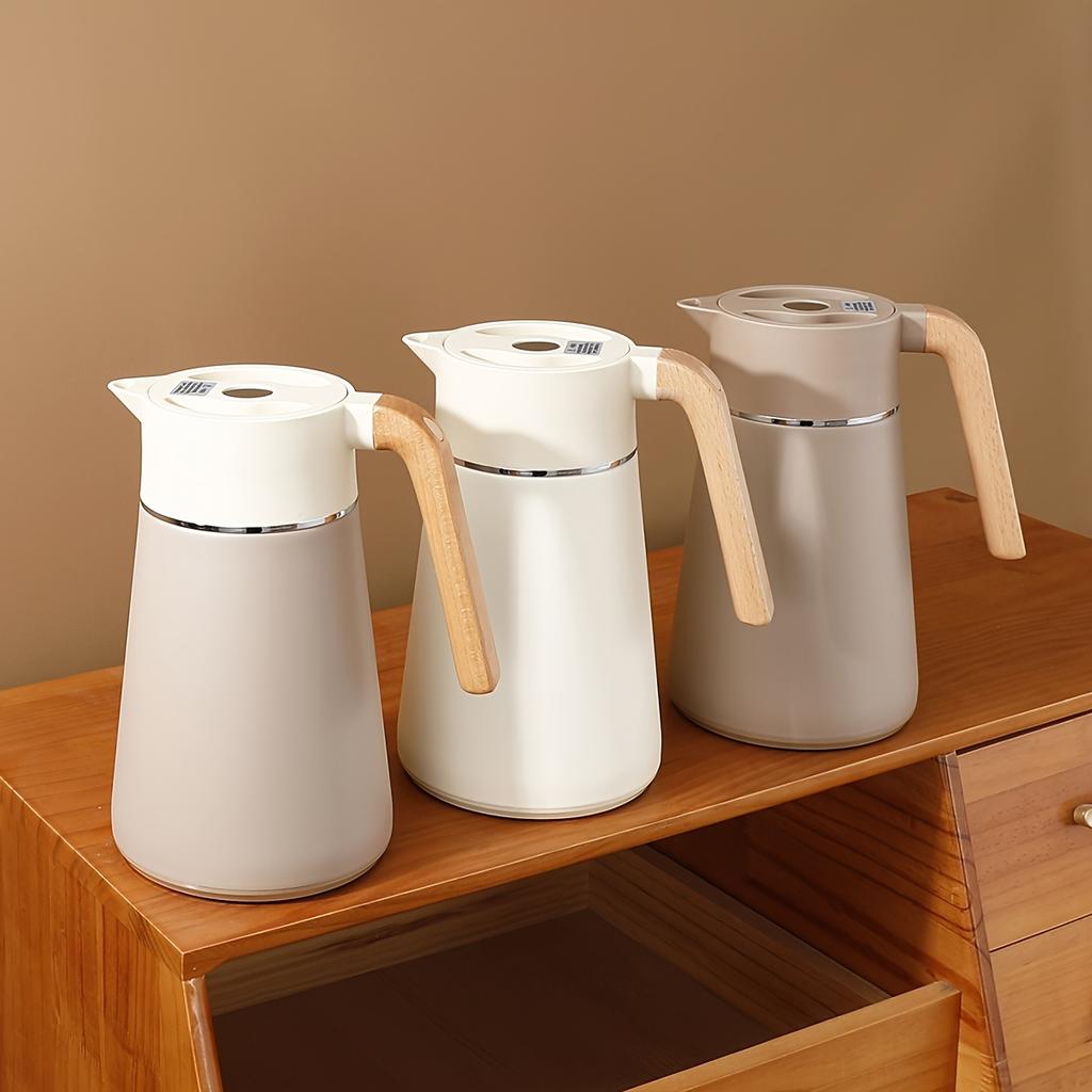 1pc Stainless Steel Insulated French Press with Wooden Handle,1.5L Large Capacity Winter Hot Water , 304 Stainless Steel, Office Coffee Maker