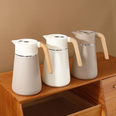 1pc Stainless Steel Insulated French Press with Wooden Handle,1.5L Large Capacity Winter Hot Water , 304 Stainless Steel, Office Coffee Maker