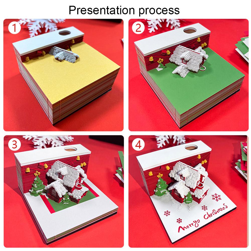 Christmas Village House 3D Memo Pad Aesthetic Desktop Holder Paper Pad Winter Carving Holiday C U0W6