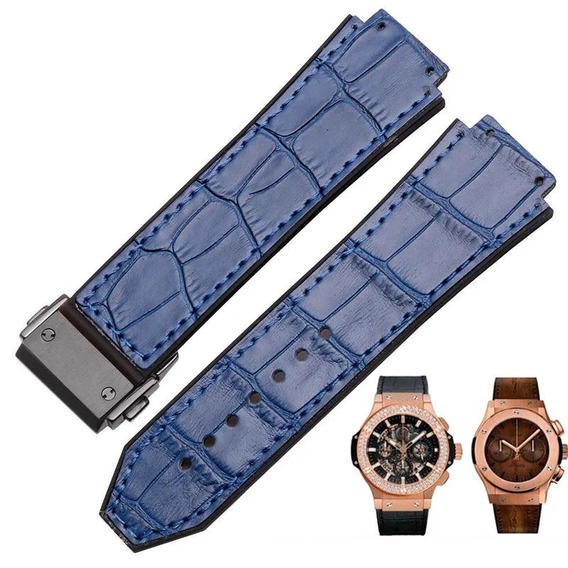 Für HUBLOT BIG BANG Echtes Leder 25mm*19mm Wasserdichtes Herren-Uhrenarmband Kette Uhr Gummi-Uhrenkette