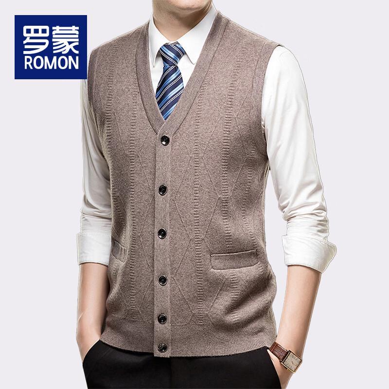 ROMON E Men's Thickened V-Neck Knit Vest Cardigan