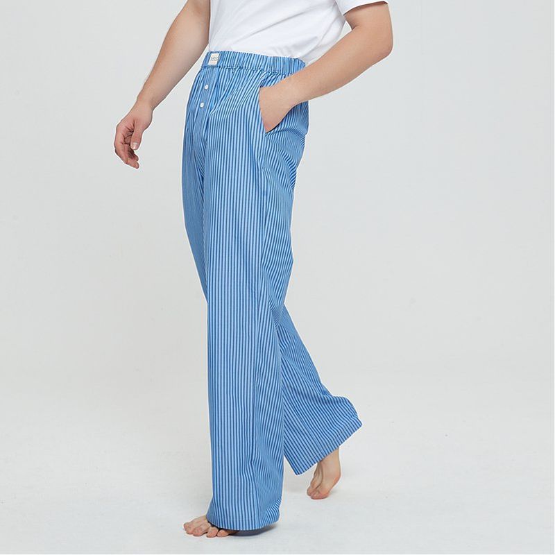 Classic Blue and White Stripes Cotton Women's Long-Sleeved Shorts Pajamas