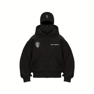 Y2K Style Hooded Sweatshirt with Double Layered Hat and Cartoon Printed Zipper for Winter Casual Wear, Y2K Fashionable Zipper Hooded Sweatshirt