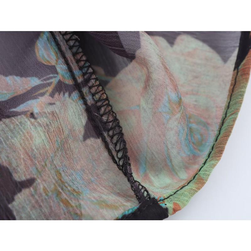 2025 Summer European & American Women's High Neck Waist-Cinching Chiffon Print Long Dress