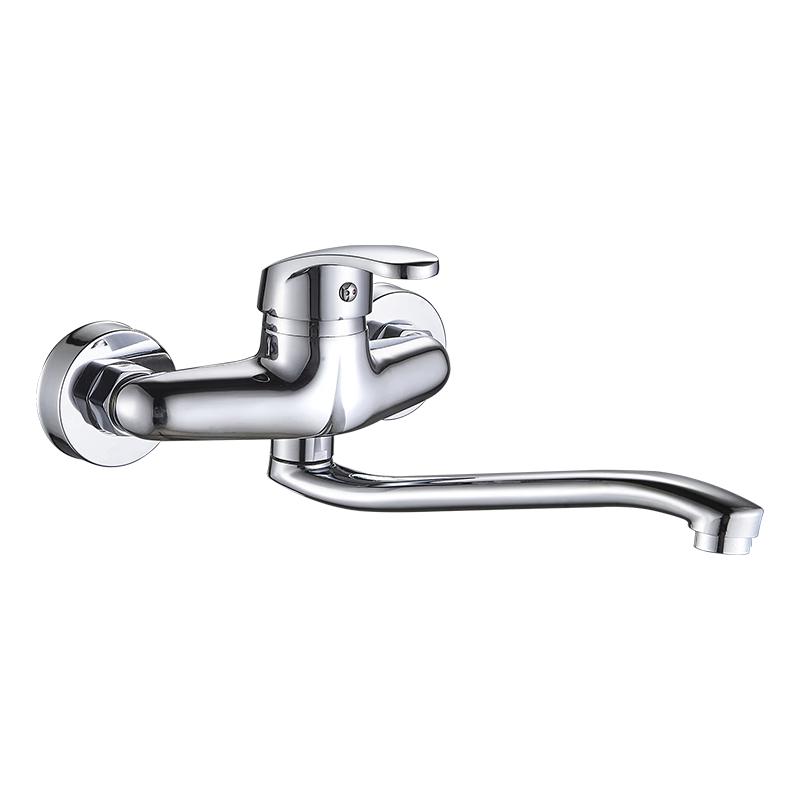 KEGOO Wall-Mounted Kitchen Faucet Hot & Cold Rotatable Brass