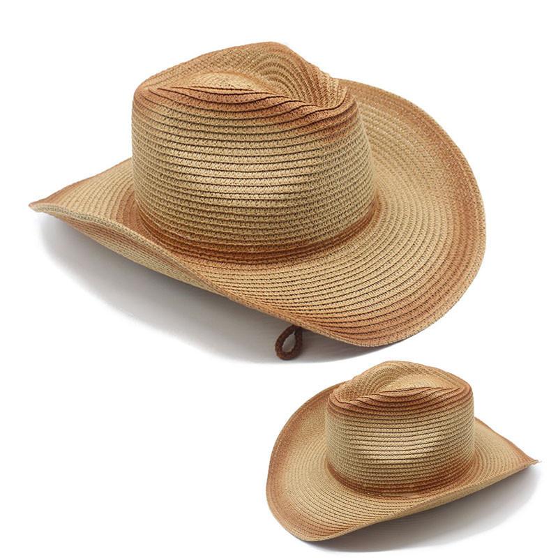 Cowboy Style Straw Hat With Wide Brim For Outdoor Sun Protection And Casual Wear