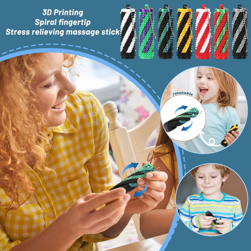 3D Printed Spiral Fingertip Decompression Massage Stick With Small Handle