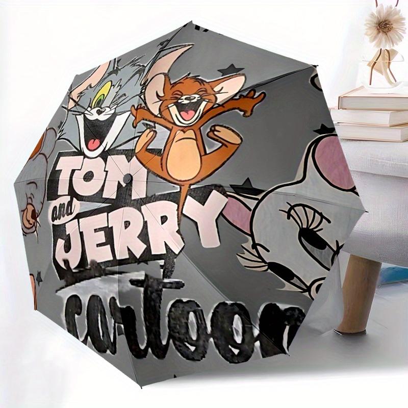 Tom Jerry Auto Open/close, 8-Rib Iron Frame, Compact Folding Umbrella All-Season 0808098