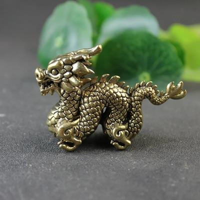 Ornement en Bronze Antique Statue de Dragon Animal Mythique Chinois Figurines en Cuivre Miniatures Collection Presse-papier Dragon en Laiton Pur
