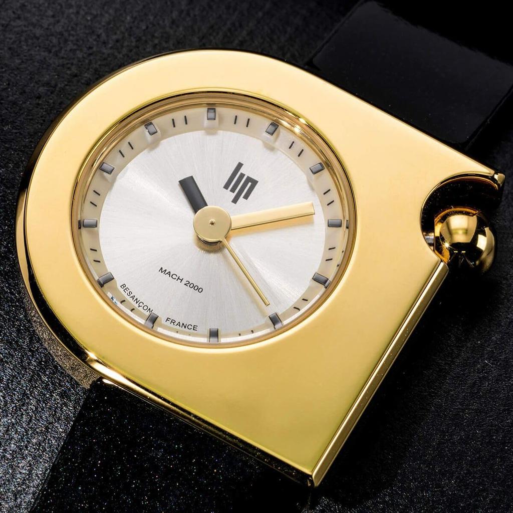 LIP Mach 2000 Mini 671169 Gold Case Silver Dial Black Leather Strap