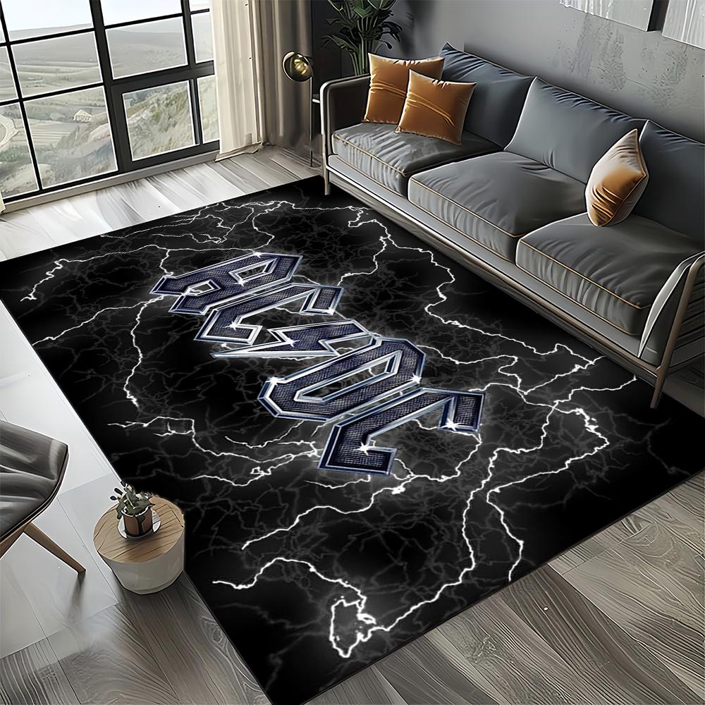 3D AC-DC Rock Band Cartoon Teppich Groß, Teppich für Wohnzimmer Schlafzimmer Sofa Fußmatte Dekoration, rutschfeste Bodenmatte für Kinder