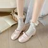 Socks Woman Summer Hollow Lace Bowknot Lolita Solid Color Socks Middle Tube Thin Casual White Sweet Girls Stockings
