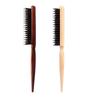 Solid Wood Boar Bristle Teasing Comb - Three-Row Fluffy Styling Comb for Updos and Hair Wrapping