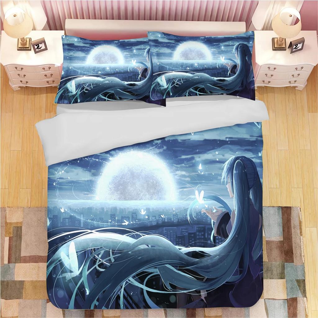 3D Print Japanese Catoon Kawaii H-Hatsune M-Miku Bedding Set 3piece Duvet Cover Pillowcase for Teen Girls Room Decor Gifts
