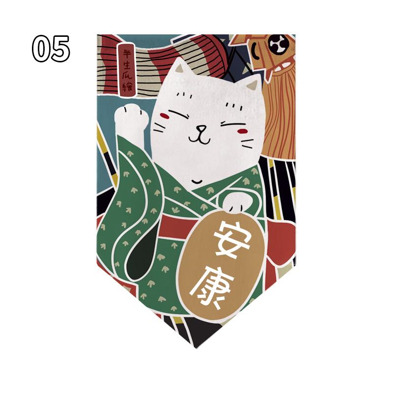 Japanese Style Lucky Cat Pattern Short Curtain Kitchen Door Partition Triangle Flag Restaurant Hanging Half Curtain Pennant