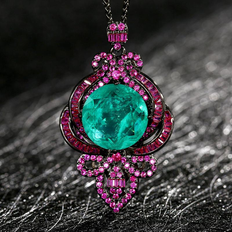 

Jewelry Copper Bottom Gold-Plated Simulation Blue Spinel Black Gold Retro Light Luxury Pendant Main Stone 16Mm