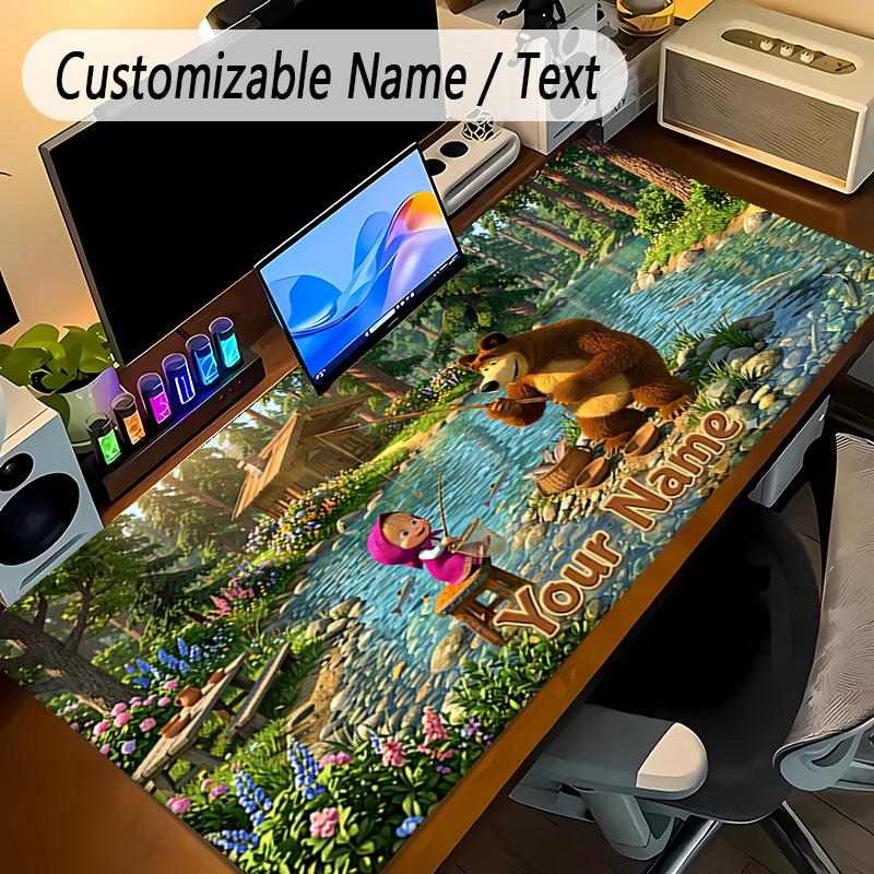 Large Mouse PadMasha and the Bear Custom Name Text Personalized Desk Mat Non Slip Gaming Pad