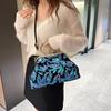 Genți de lux cu paiete din cochilie de cristal, genți cu flori bling, genți albastre, genți de umăr cu clutch de seară cu lanț de aur